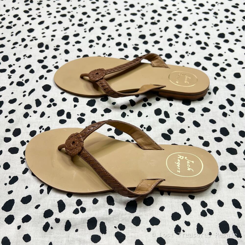NEW Jack Rogers | Ali Leather Thong Sandals Brown Braided Flip Flops Size 9.5 - Picture 5 of 7